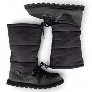 Sanuk Black and Gray Puffy Lined Double Lace Knee High Winter Boots Size 10 EUC